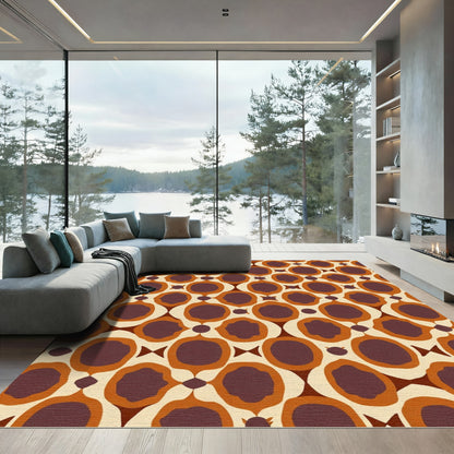 Retro Ochre Plum Abstract Roundel Rug