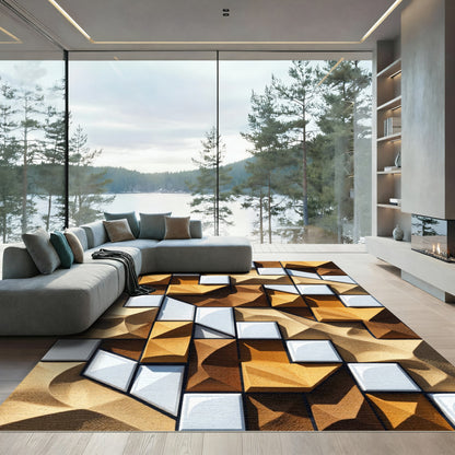 Geometric Wood And White Cubes Rug
