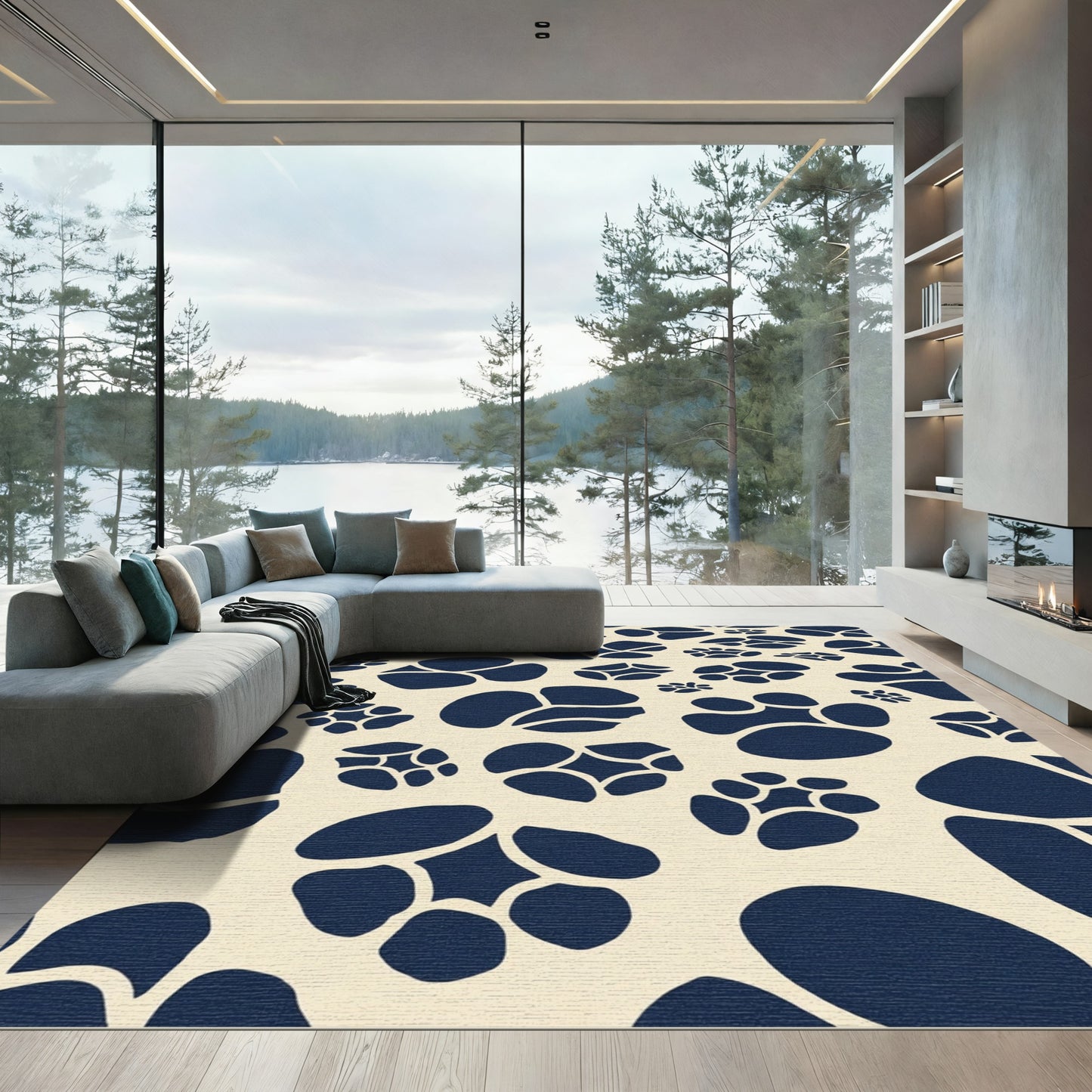Dark Blue Abstract Clump Rug