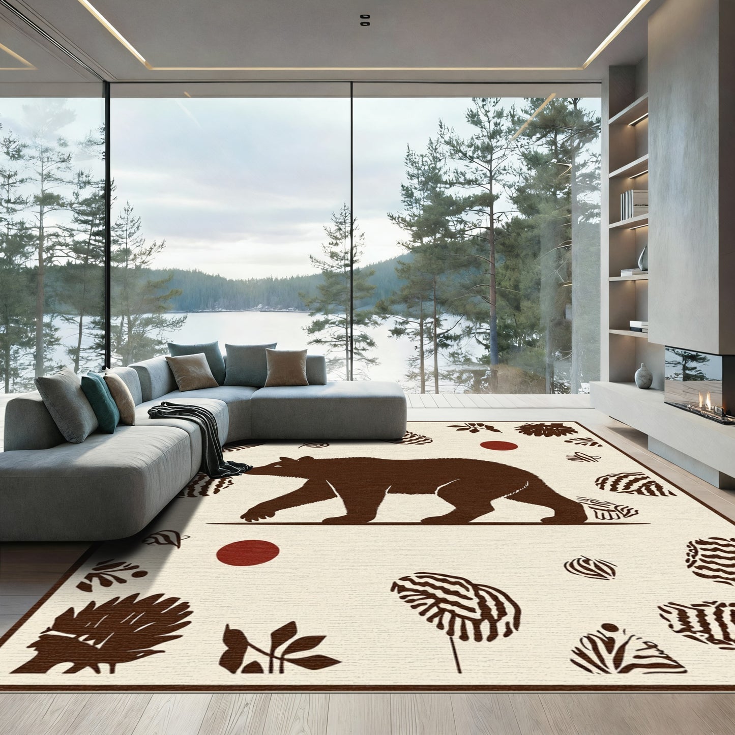 Brown Bear With Forest Accents Rug