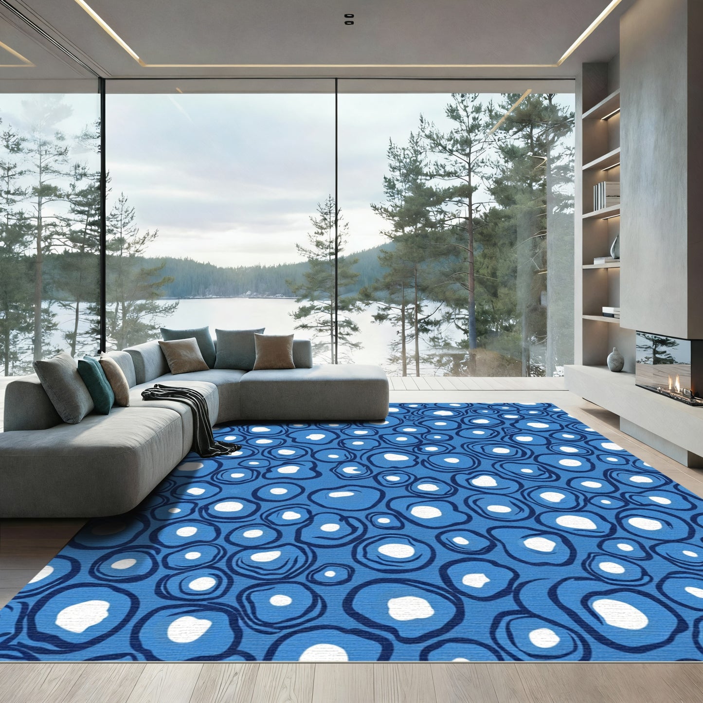 Oceanic Blue Circles Abstract Rug