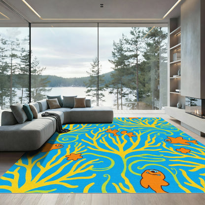 Whimsical Orange Fish Coral Garden Rug