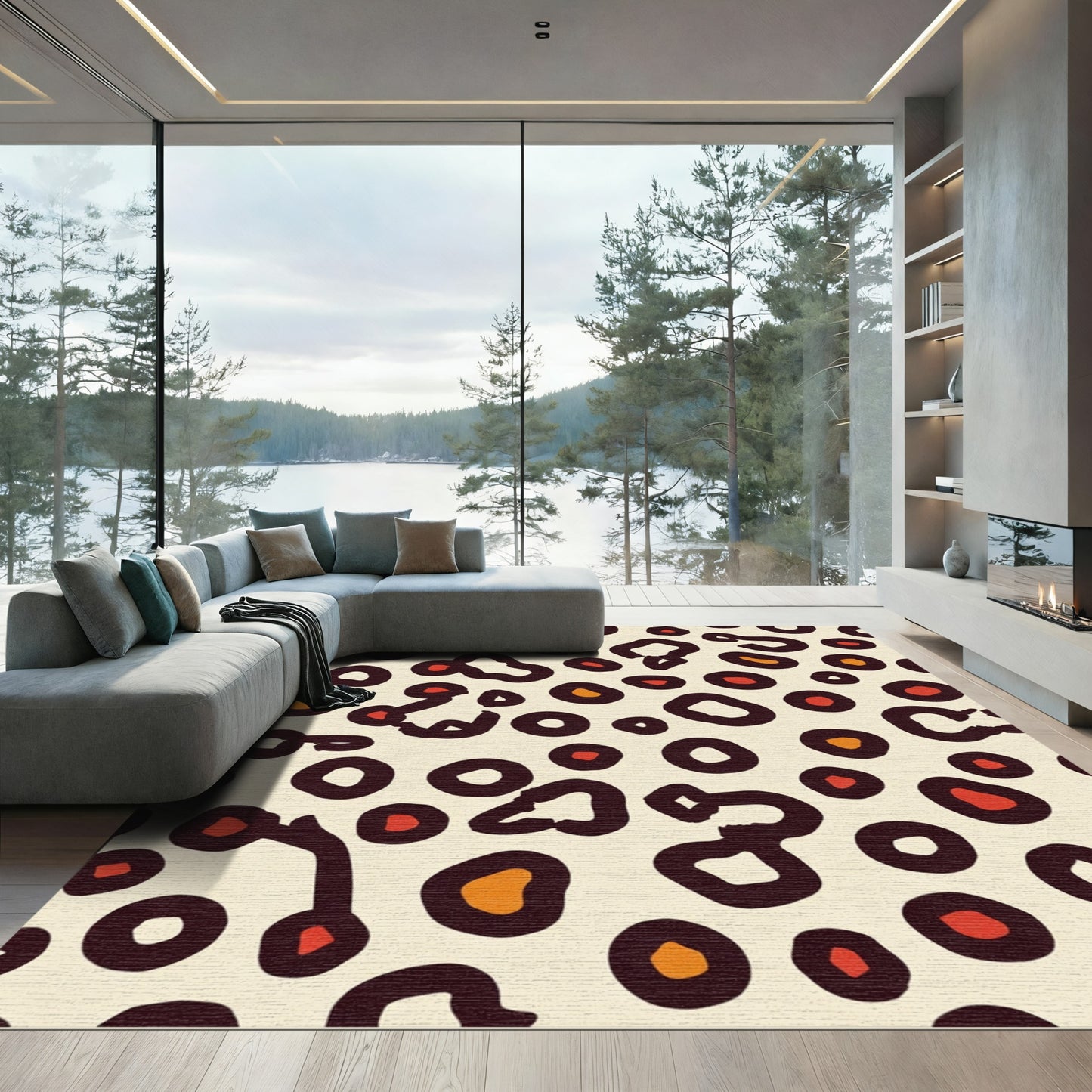 Bold Leopard Spots Ochre accents Rug