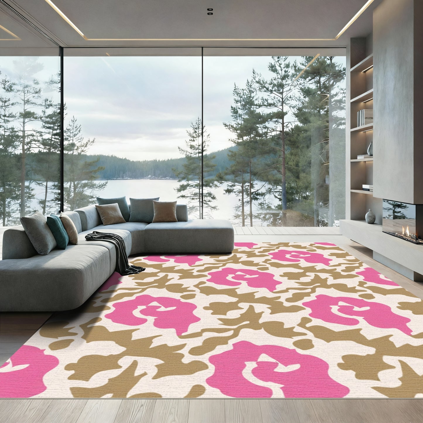 Abstract Pink Rose Camouflage Rug