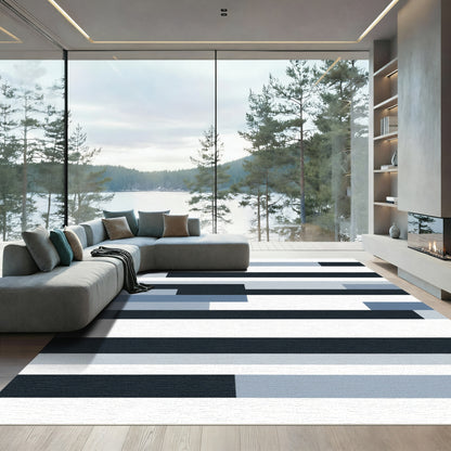 Midnight Blue Slate Gray Horizontal Stripes Rug