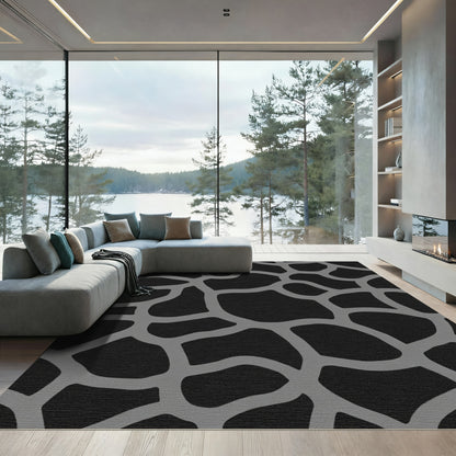 Gray Giraffe Spots Black Rug