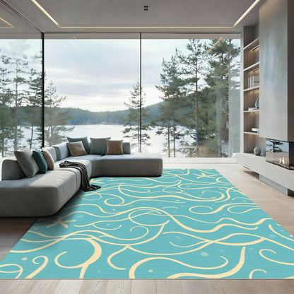 Aqua With Yellow Swirls Starfish Rug