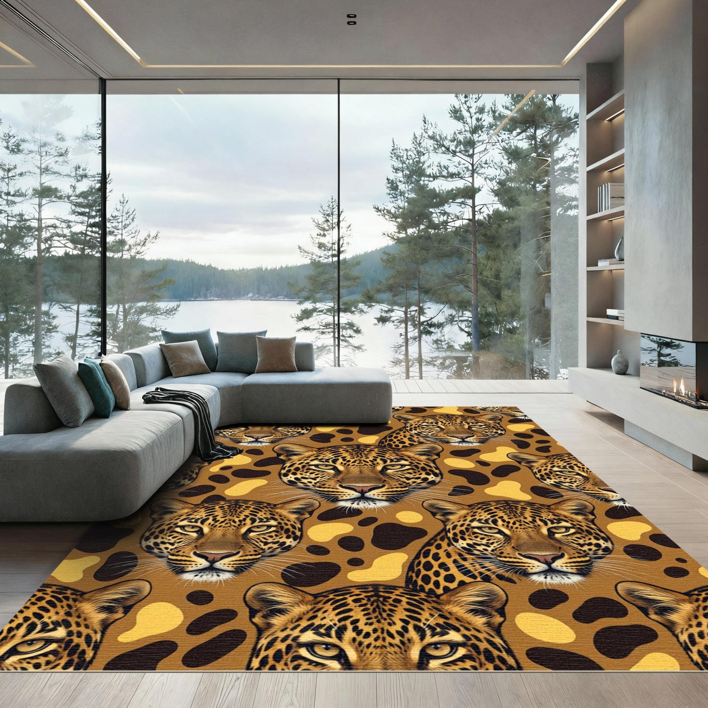Golden Brown Leopard Spot Composition Rug