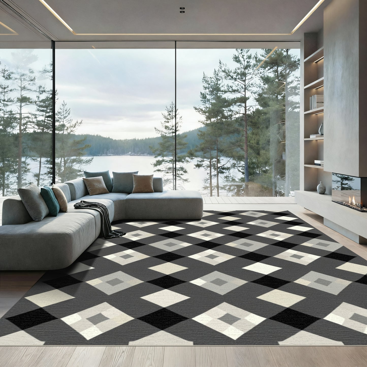 Modern Diamond Lattice Gray Rug