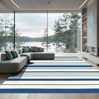 Classic Blue Cream Stripe Rug