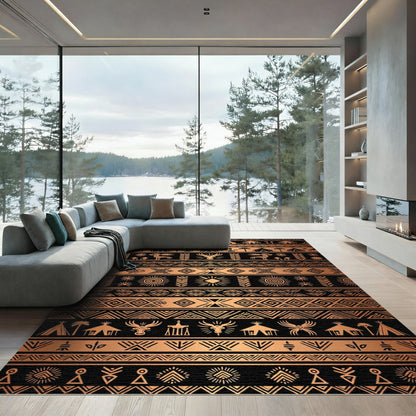Copper Black Tribal Ethnic Geometric Art Rug