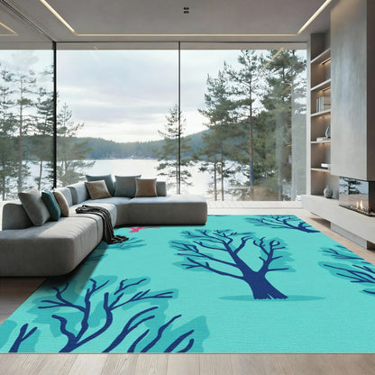 Teal And Coral Tree Silhouette Rug