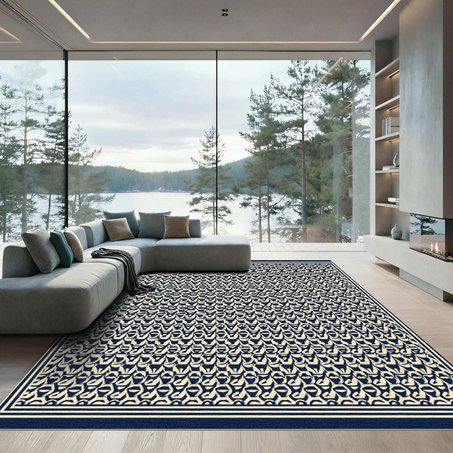 Vintage Navy Cream Geometric Repeat Rug