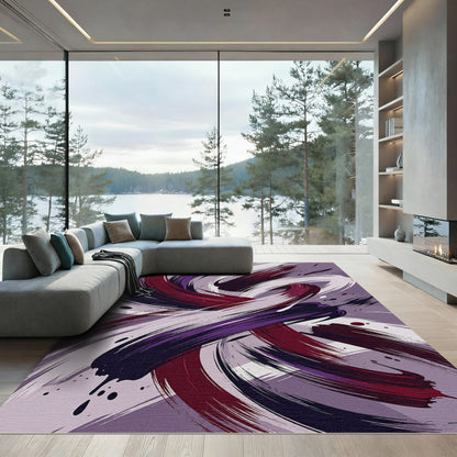 Bold Abstract Swirl Purple Plum Rug