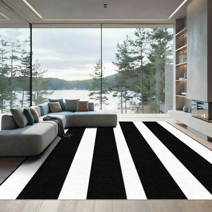 Bold Black White Parallel Lines Rug