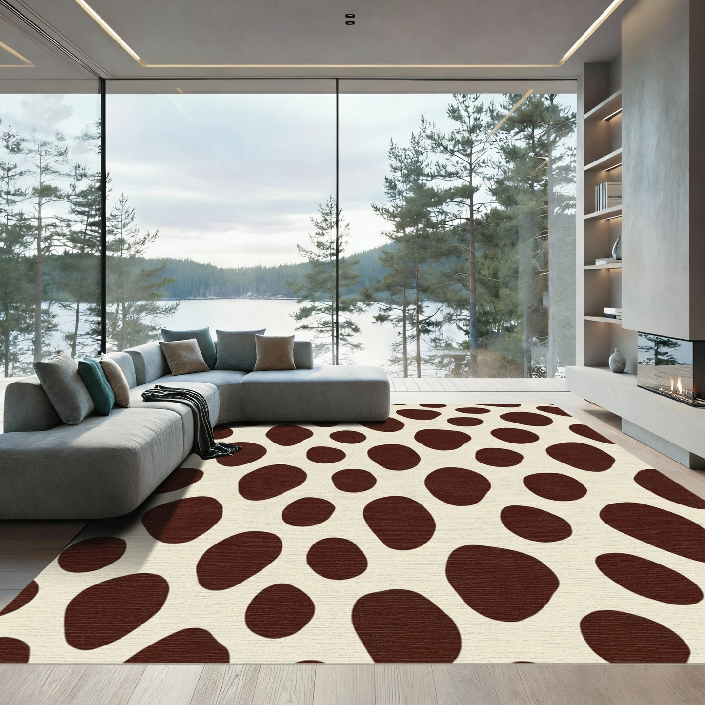 Brown Spot Cream Organic Shape Rug