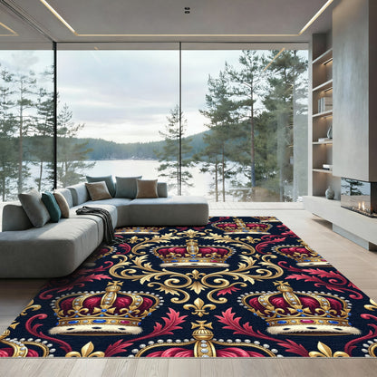 Regal Crimson Gold Crown Medallion Rug