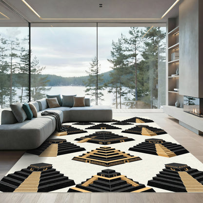 Black Gold Layered Pyramid Composition Rug
