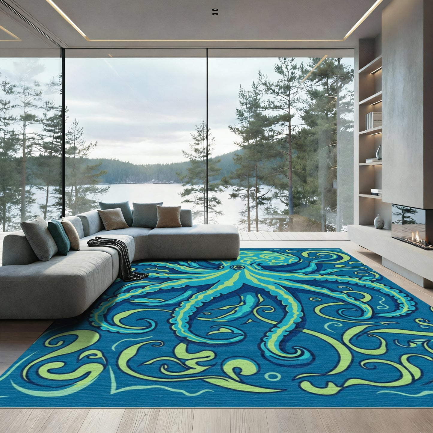 Aqua Teal Octopus Swirls Rug