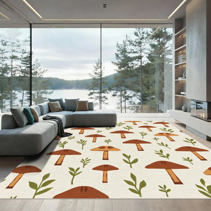 Earthy Mushroom Foliage Whimsical Pattern Rug