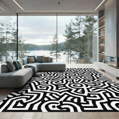 Bold Black White Perpetual Swirl Rug