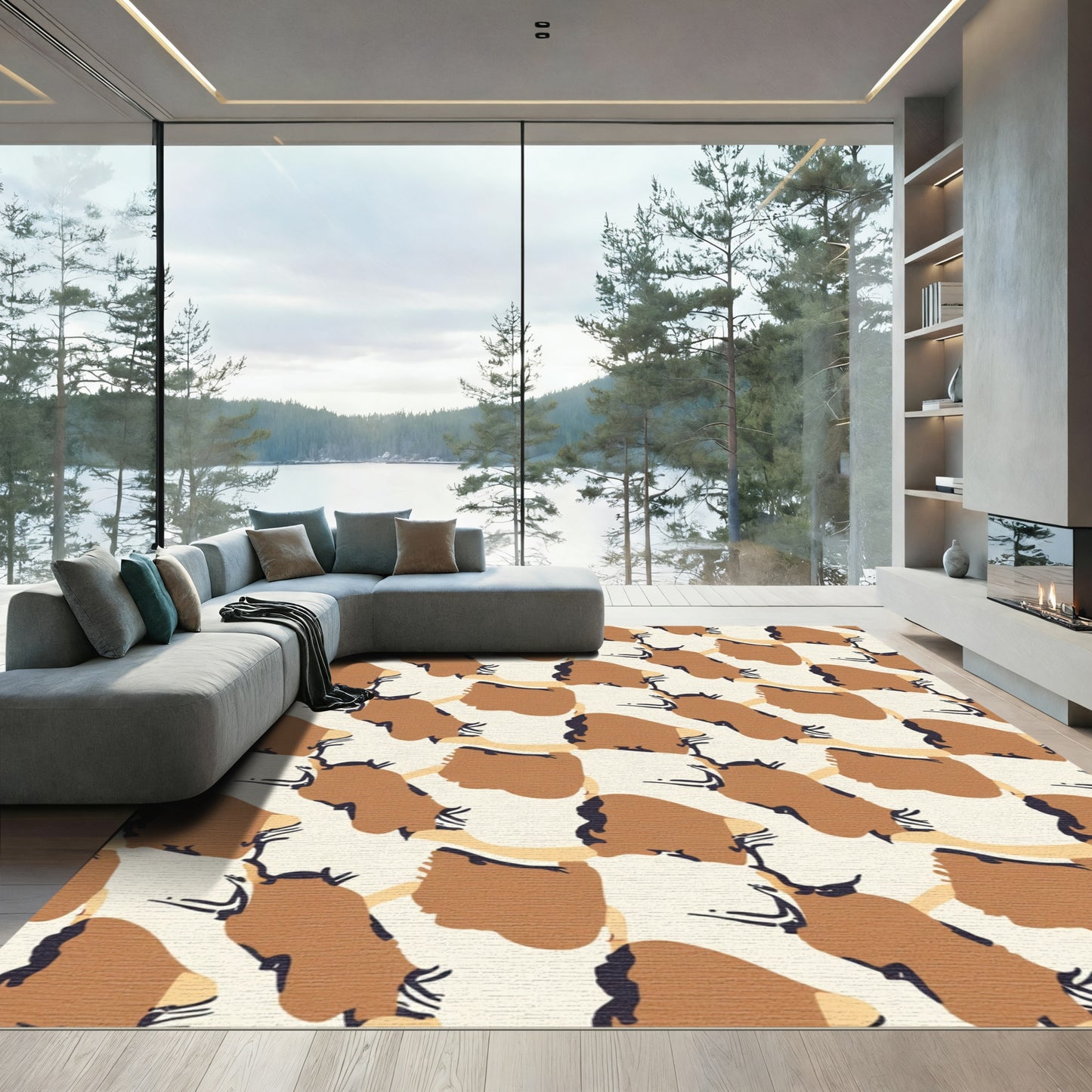 Abstract Terracotta Beige Shapes Rug