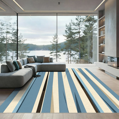 Blue And Cream Vertical Striped Rug