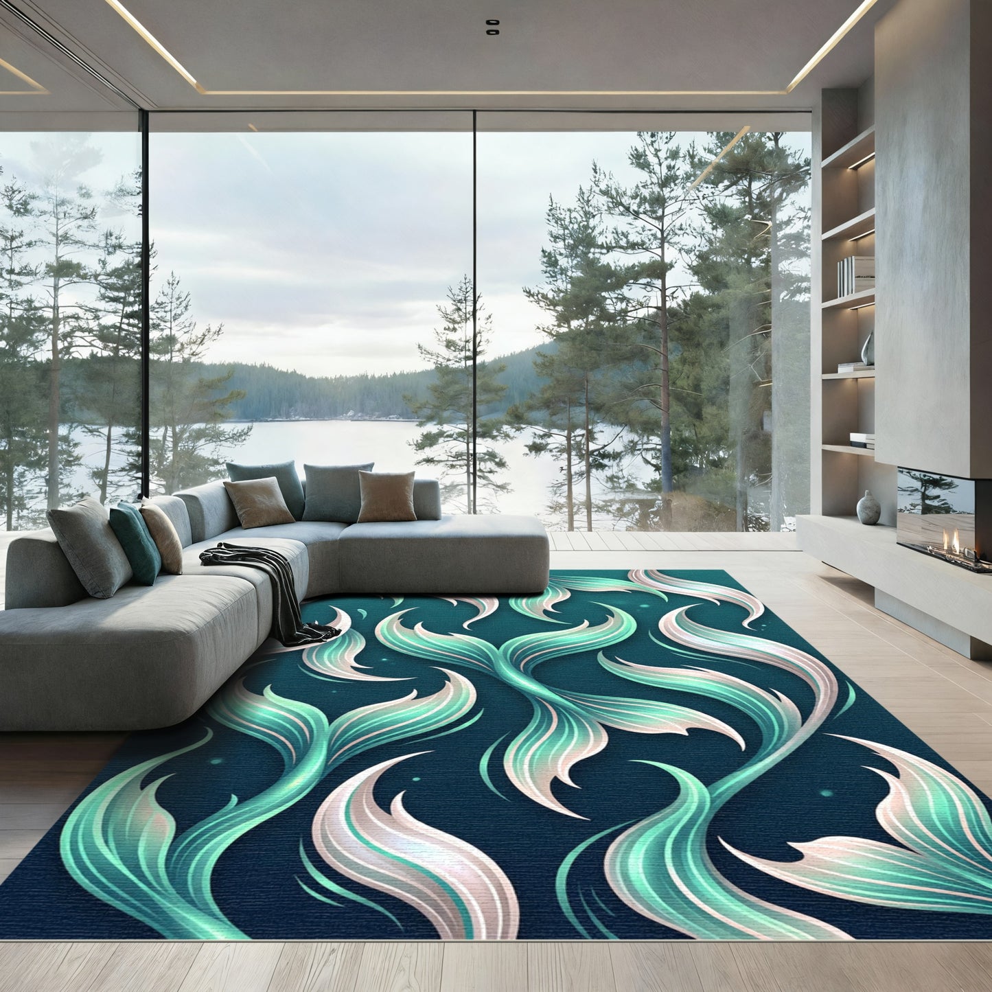 Ethereal Teal Mermaid Tail Swirls Rug