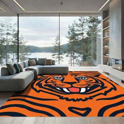Bold Orange Tiger Face Stripes Rug