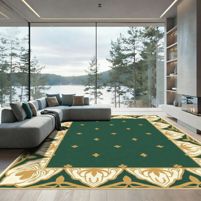 Green Gold Floral Medallion Border Rug