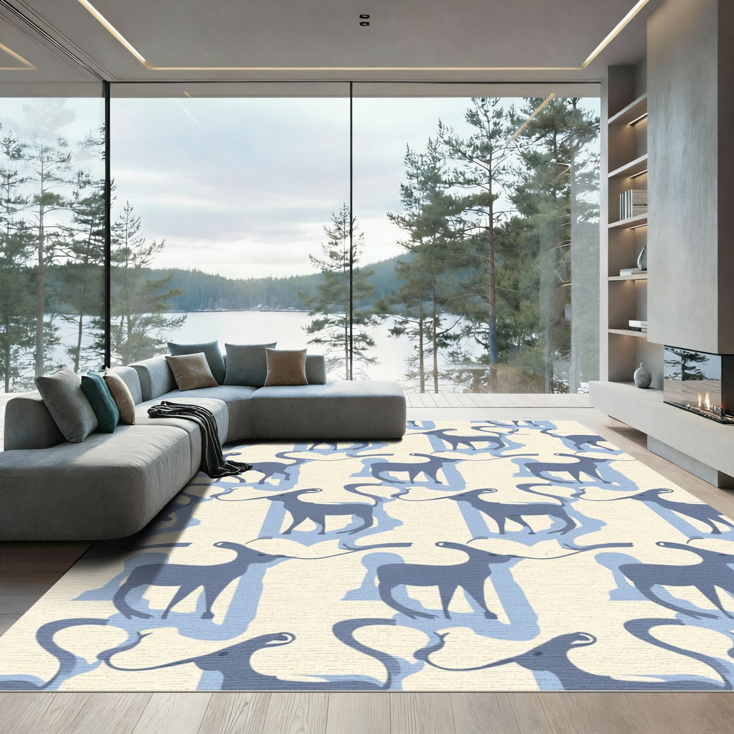 Blue Deer Cream Shadow Repeat Rug