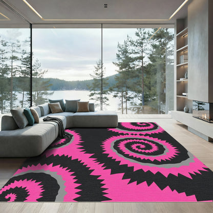Hot Pink Jagged Spiral Rug