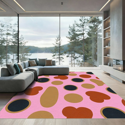 Pink Ochre Brown Abstract Shapes Rug