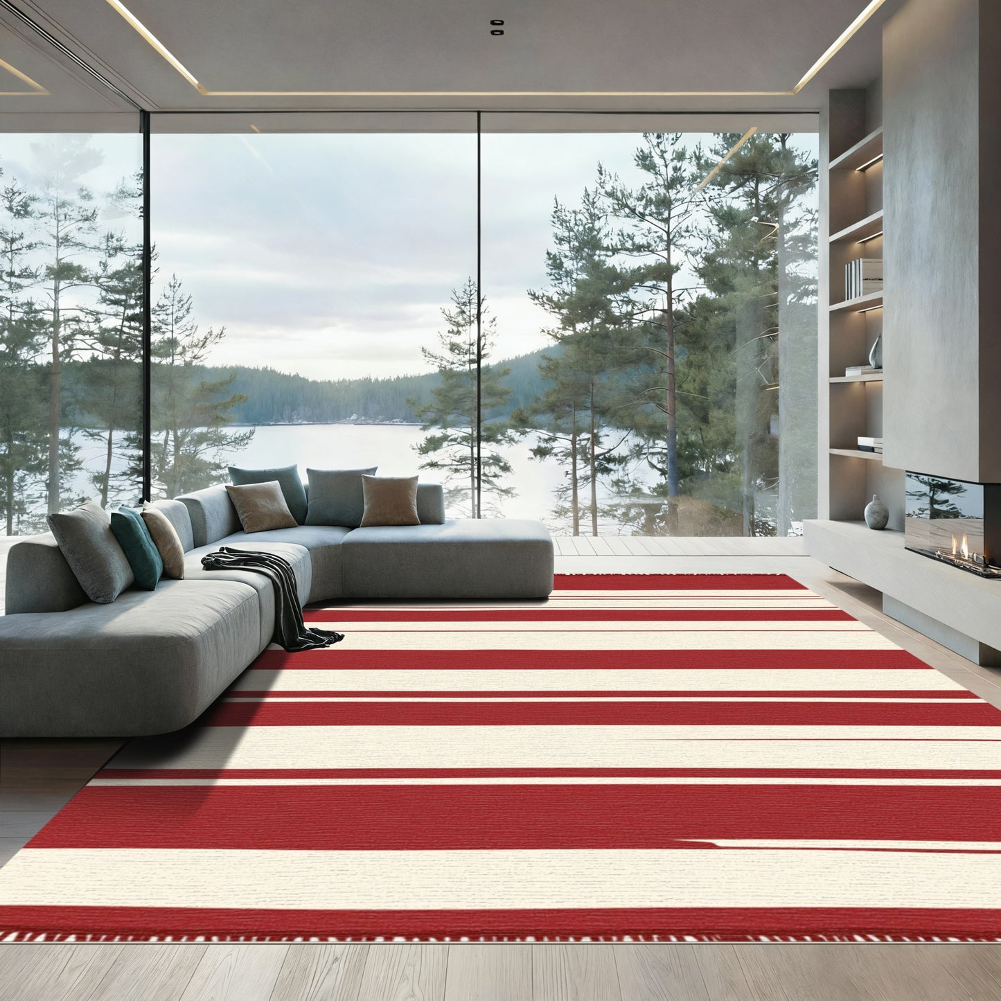 Bold Red Cream Stripe Rug