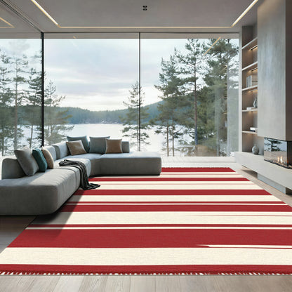 Bold Red Cream Stripe Rug