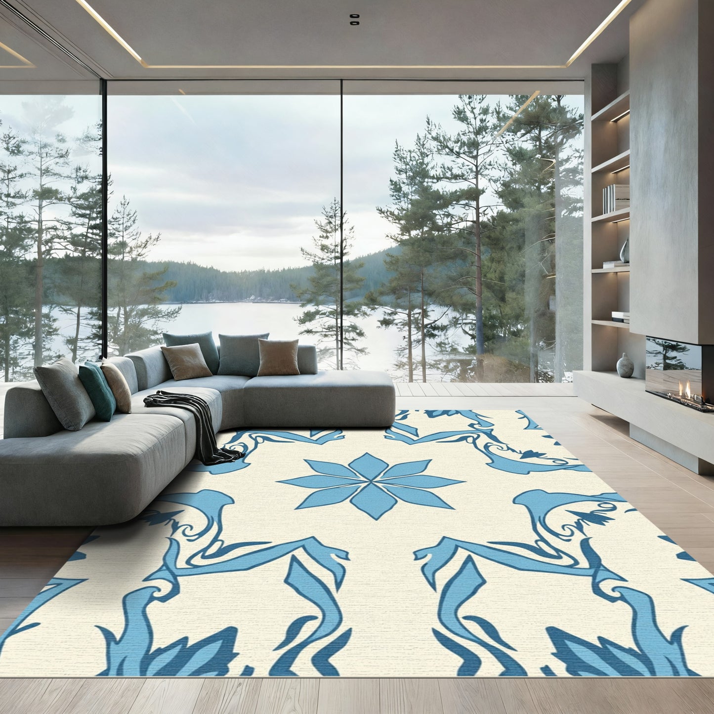 Blue Floral Art Nouveau Meadow Rug