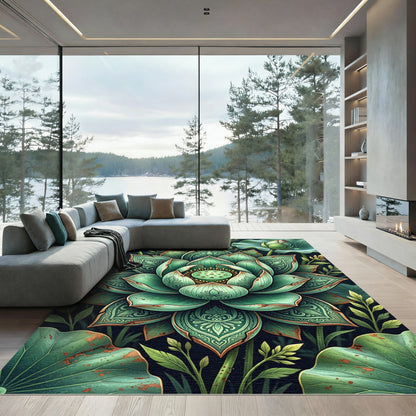 Emerald Lotus Ornamental Botanical Art Rug