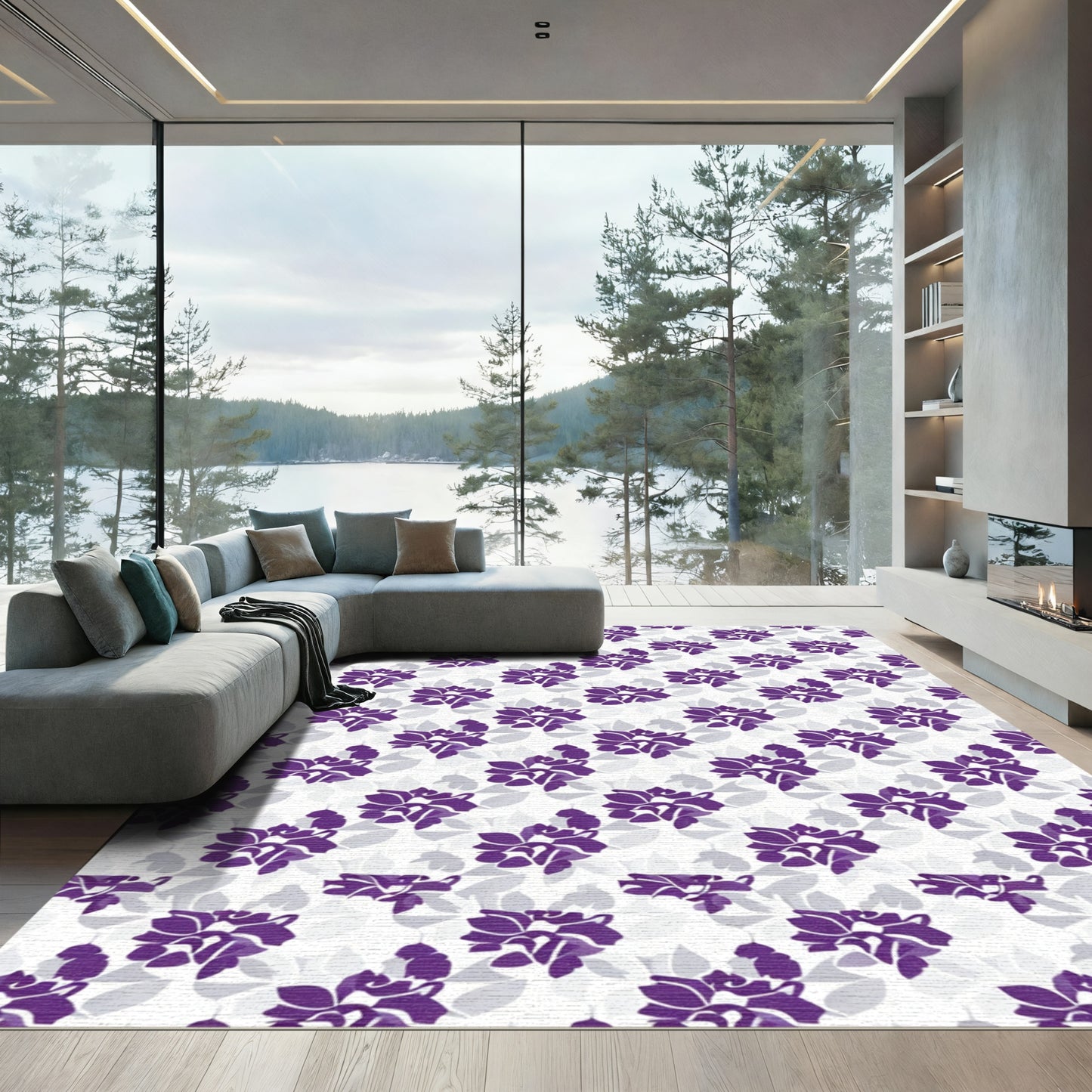 Purple Floral Garden Shadow Rug