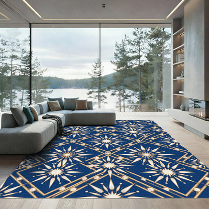 Celestial Art Deco Gold Star Navy Rug