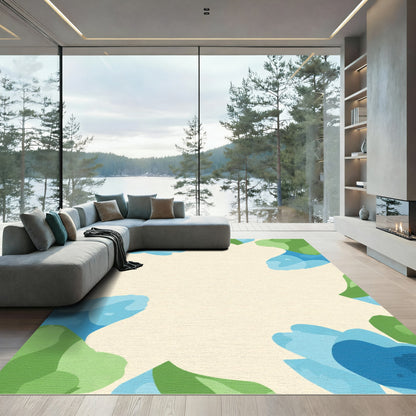 Abstract Blue Green Floral Border Rug