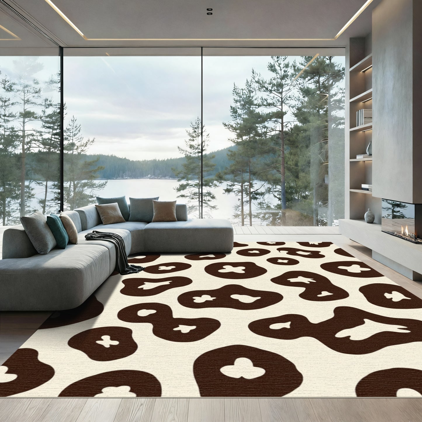 Brown Cream Spots Abstract Blob Rug