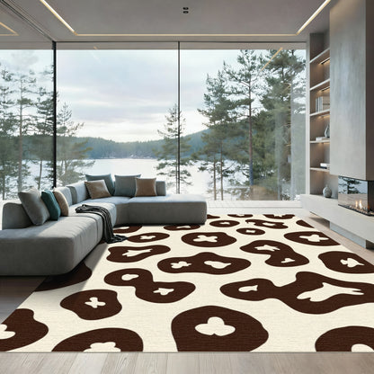 Brown Cream Spots Abstract Blob Rug
