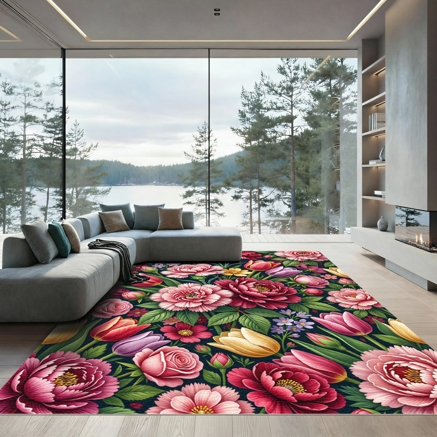 Lush Pink Floral Garden Impression Rug