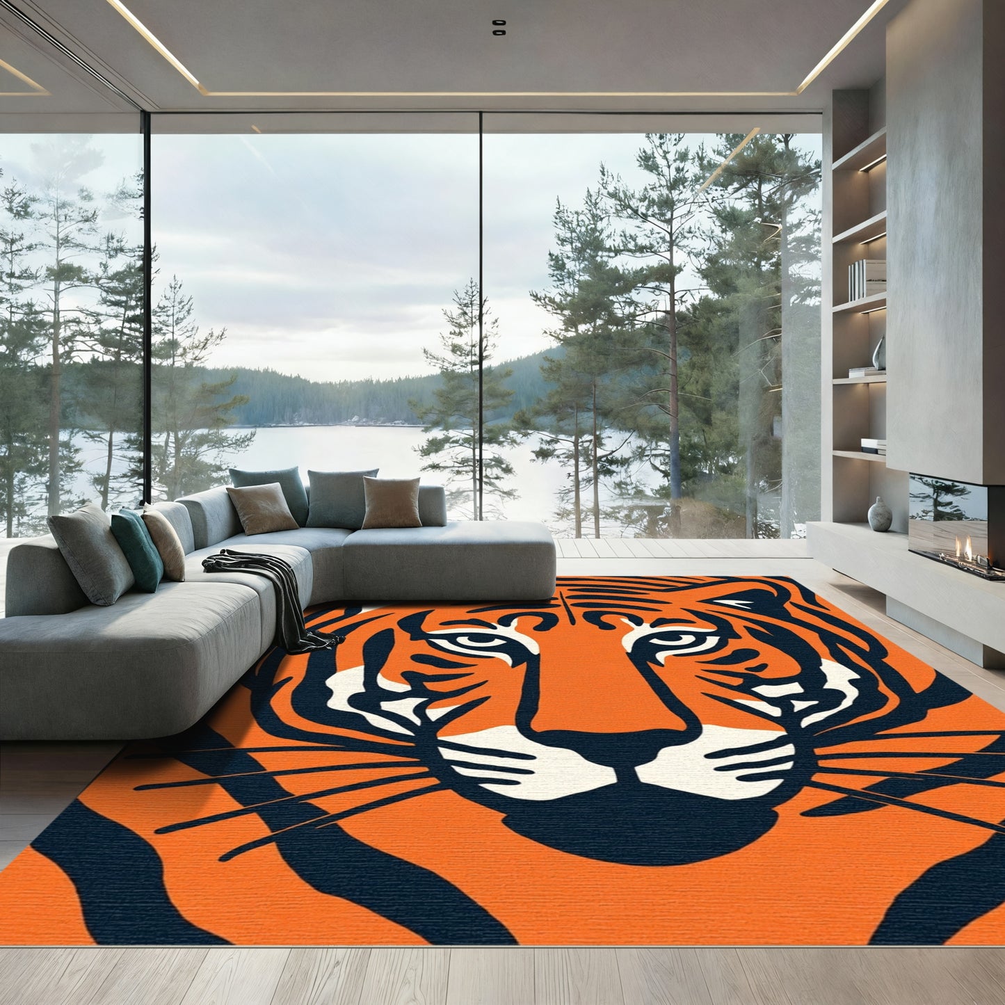Bold Orange Tiger Face Rug