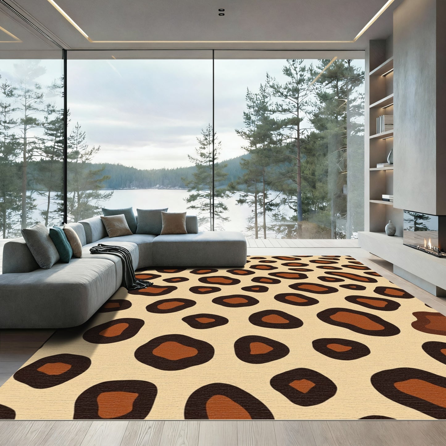 Brown Leopard Spots Textured Rug