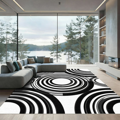 Modern Monochromatic Concentric Circle Art Rug
