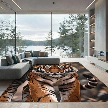 Bold Orange Tiger Face Portrait Rug