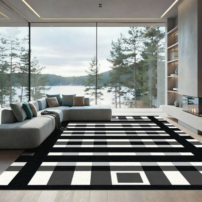 Monochromatic Grid Checkered Blanket Rug