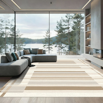 Neutral Cream Tan Horizontal Stripe Rug