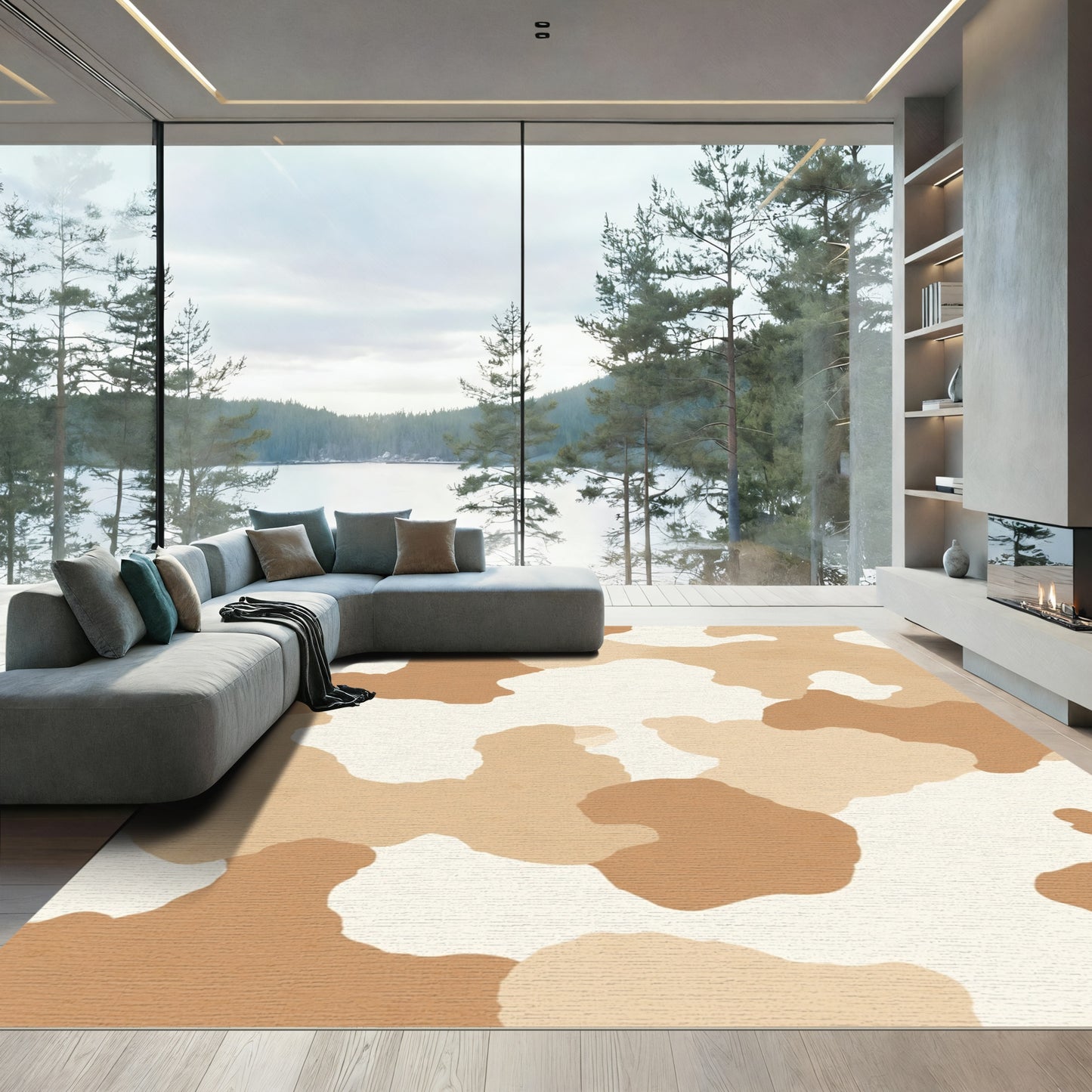 Tan Abstract Cloud Forms Rug